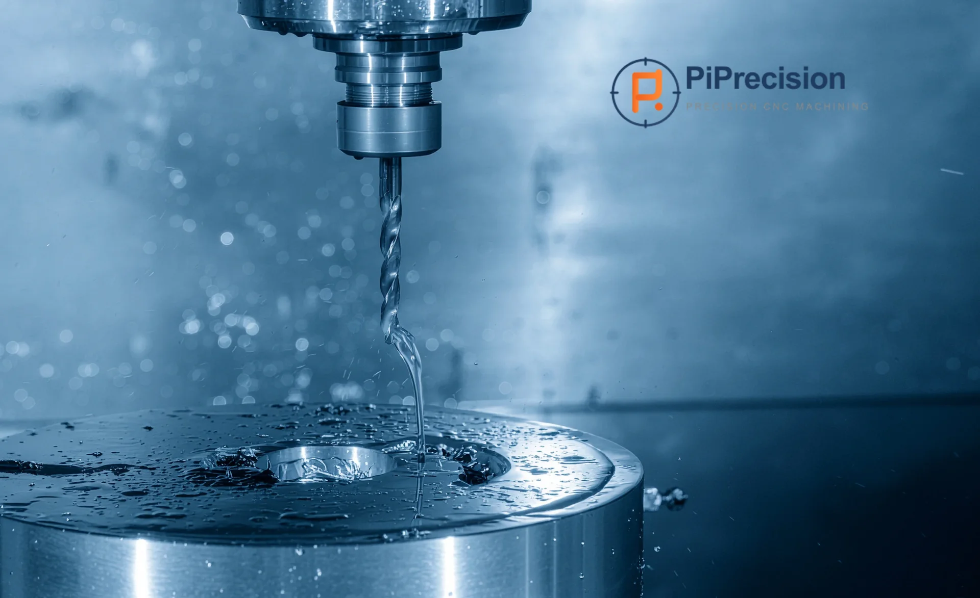 Modern CNC machining center cutting a precision aluminum part in a high-tech manufacturing workshop.