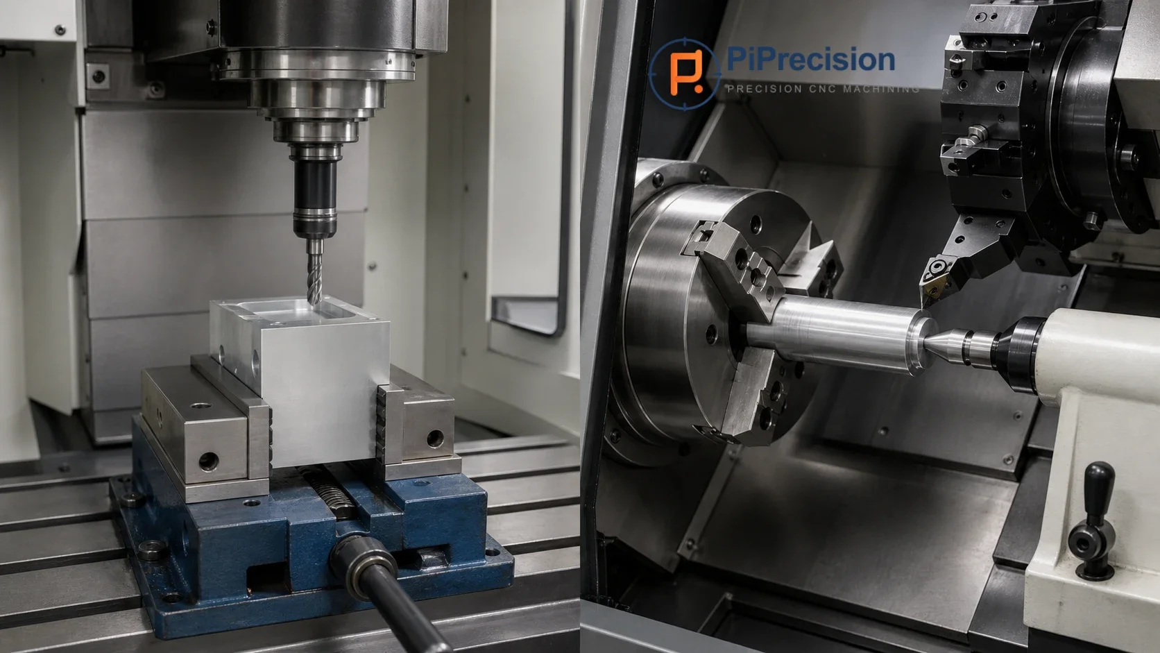 CNC milling machine compared with a CNC turning center machining aluminum parts