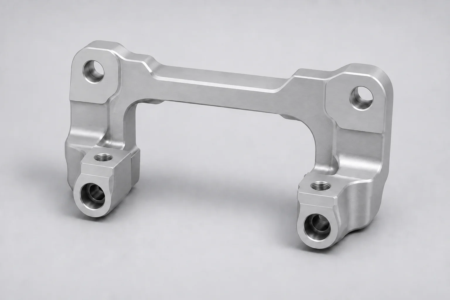 Machined brake-caliper carrier with mounting faces and locating bores