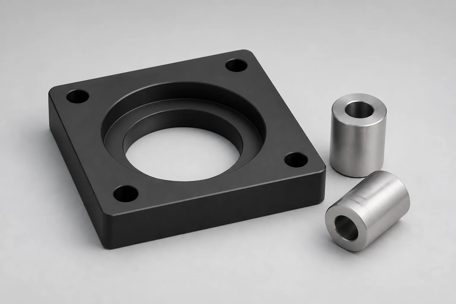 Optical mounting plate with a stepped bore and two cylindrical spacers